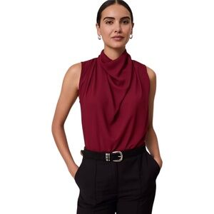 Ann Taylor Sleeveless Draped Mock Neck Top in Wine
